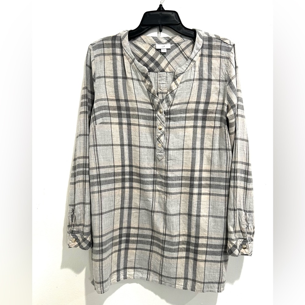J. Jill Gray Plaid Flannel Tunic Size Medium